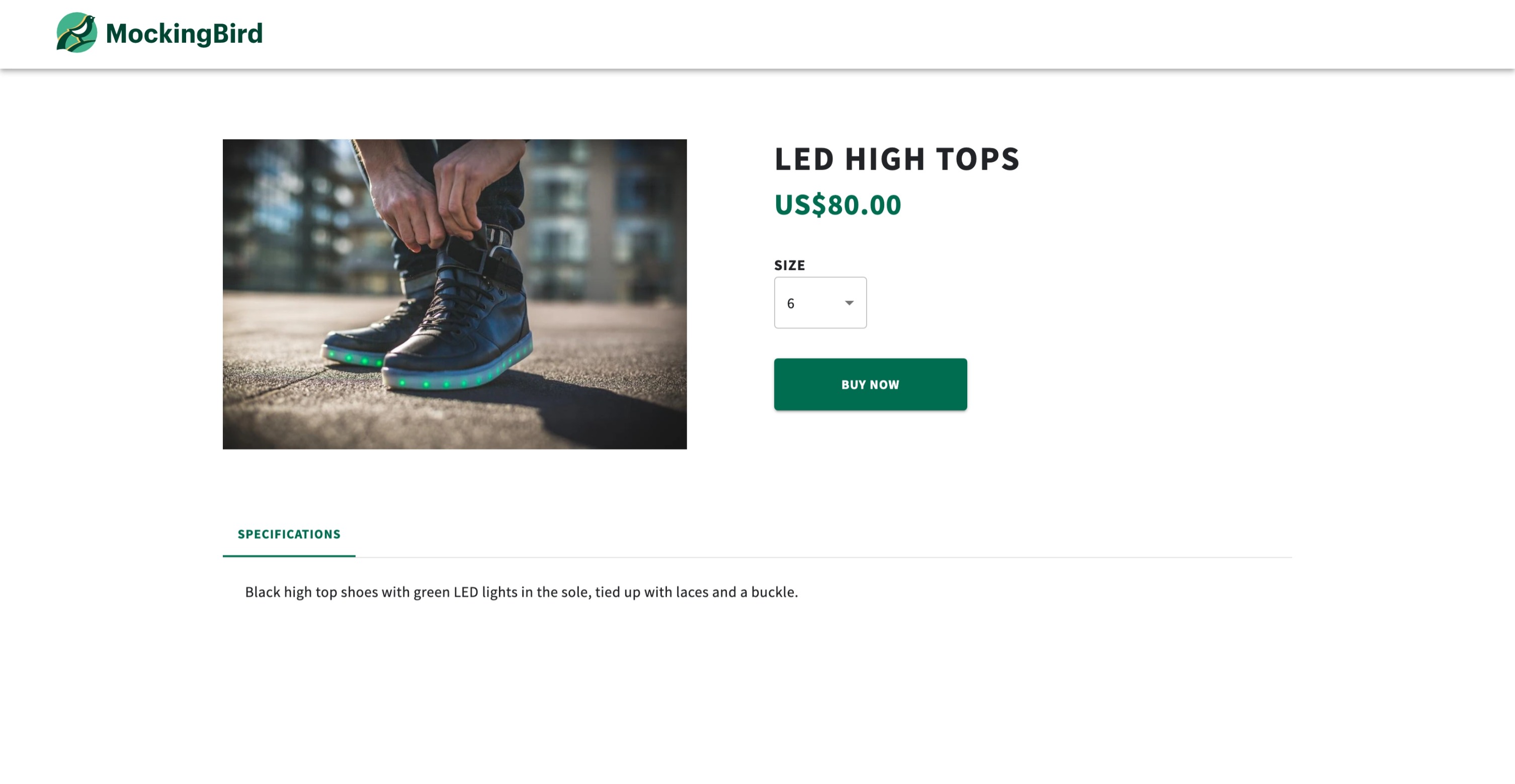 An image of the product description page with a buy now button
