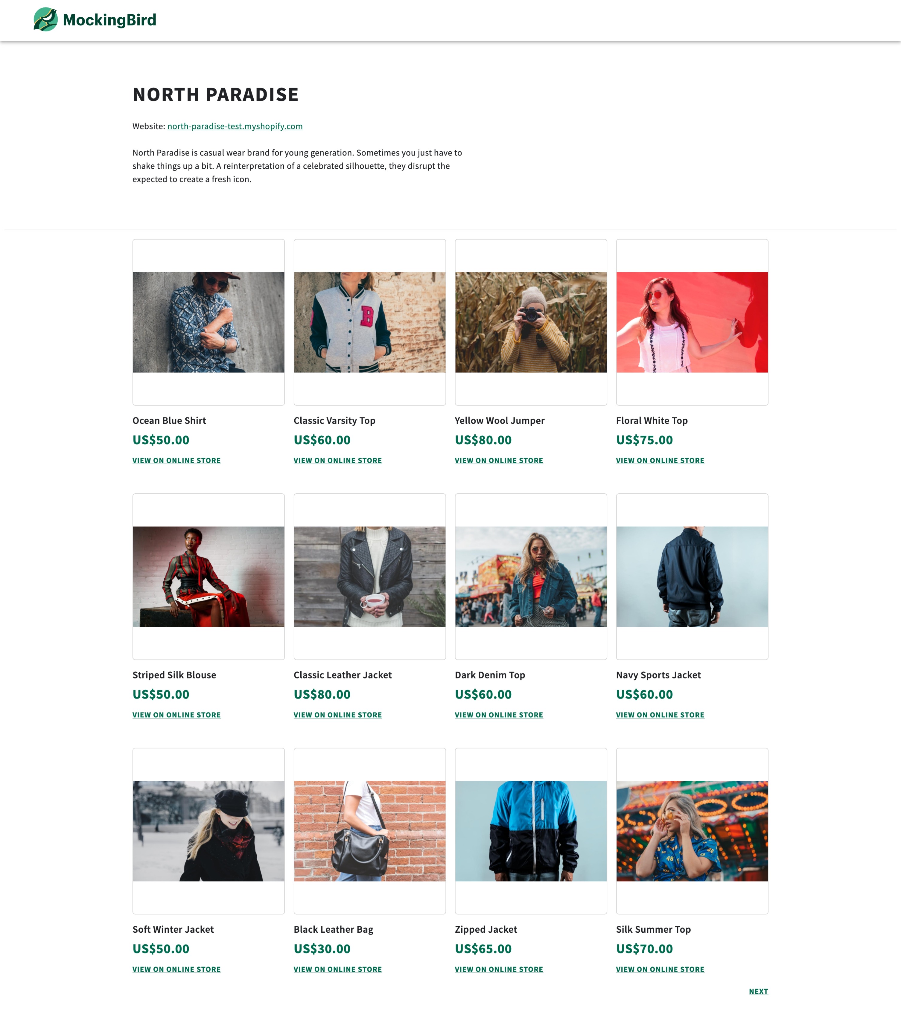 An image of the shop page that you created in this tutorial