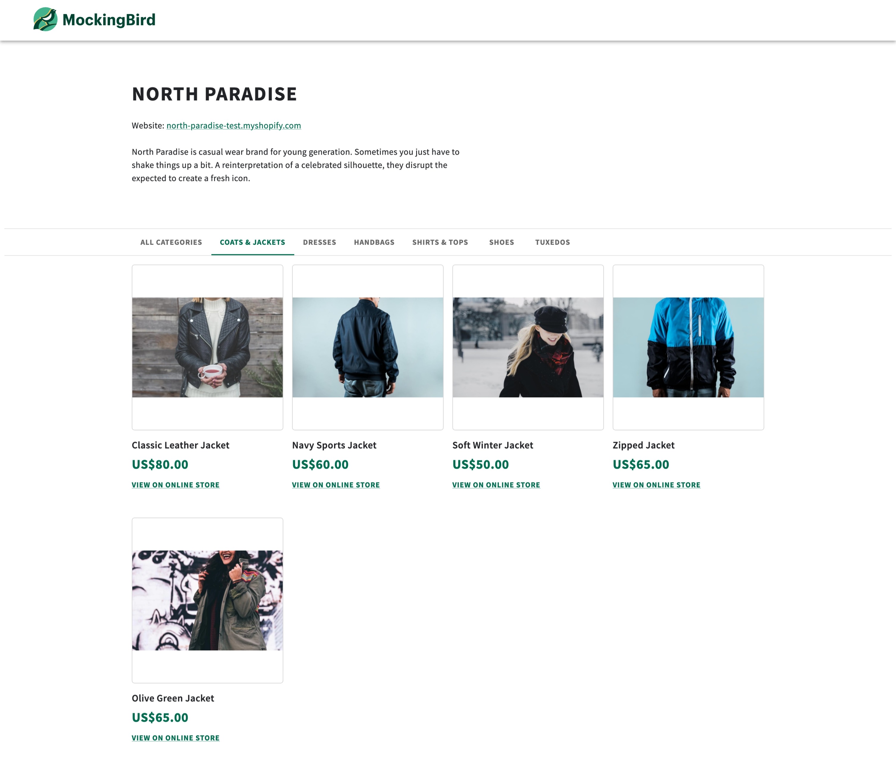 An image of the shop page with a product category selected