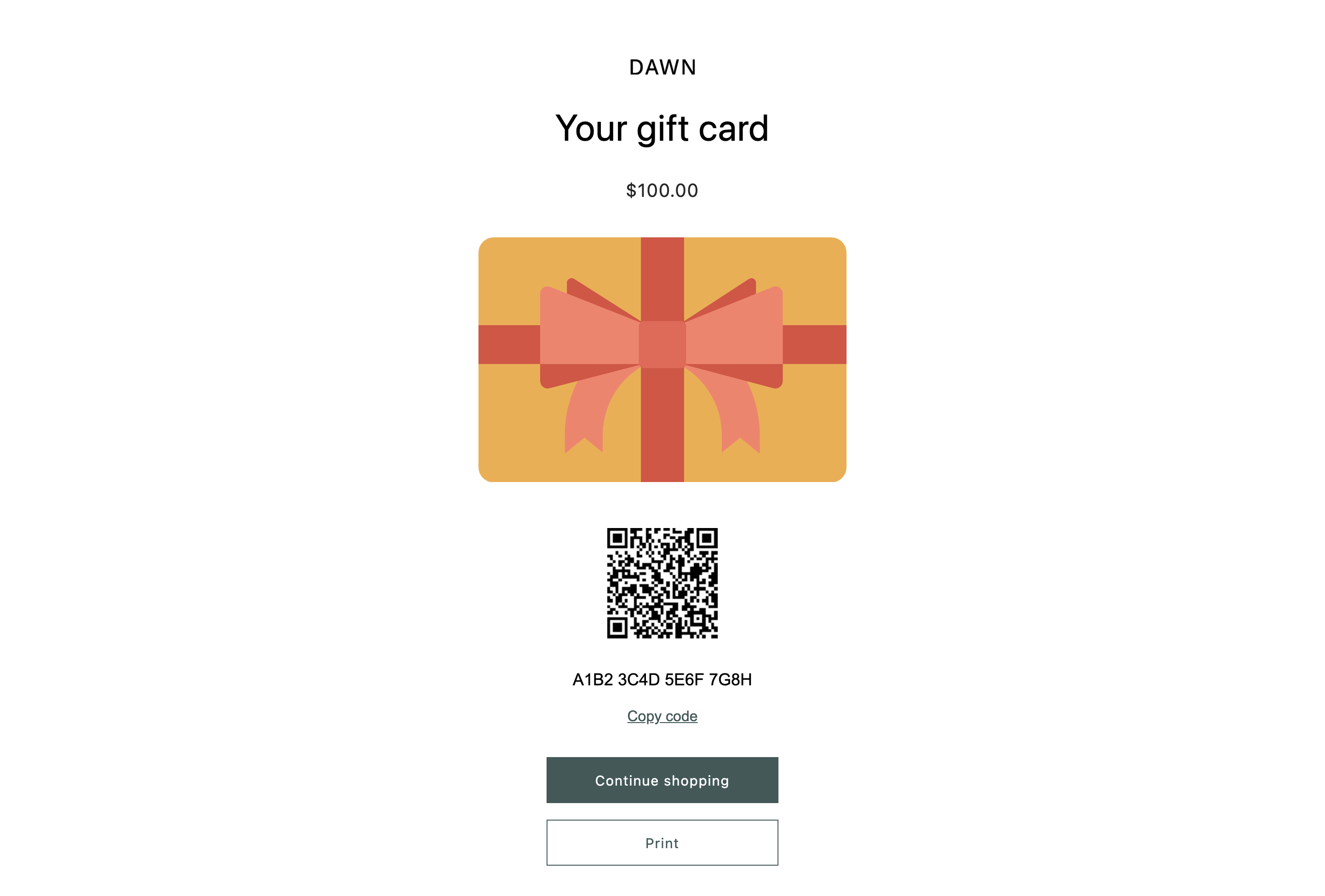 An example of the gift card template in Dawn