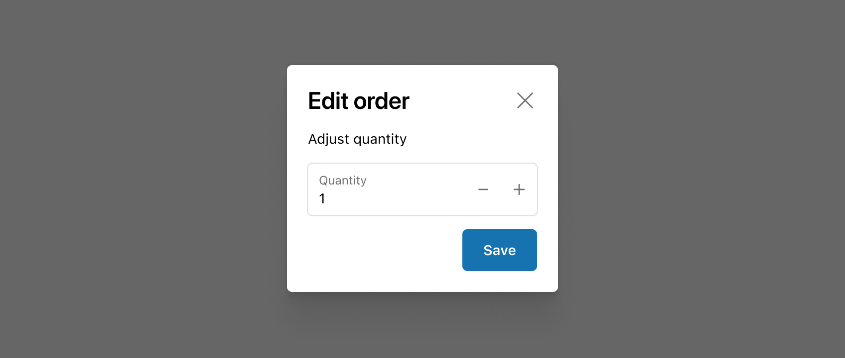 An example of the CustomerAccountAction component shows a dismissible modal with a header that says "Edit order", a field for adjusting quantities, and a Save button.