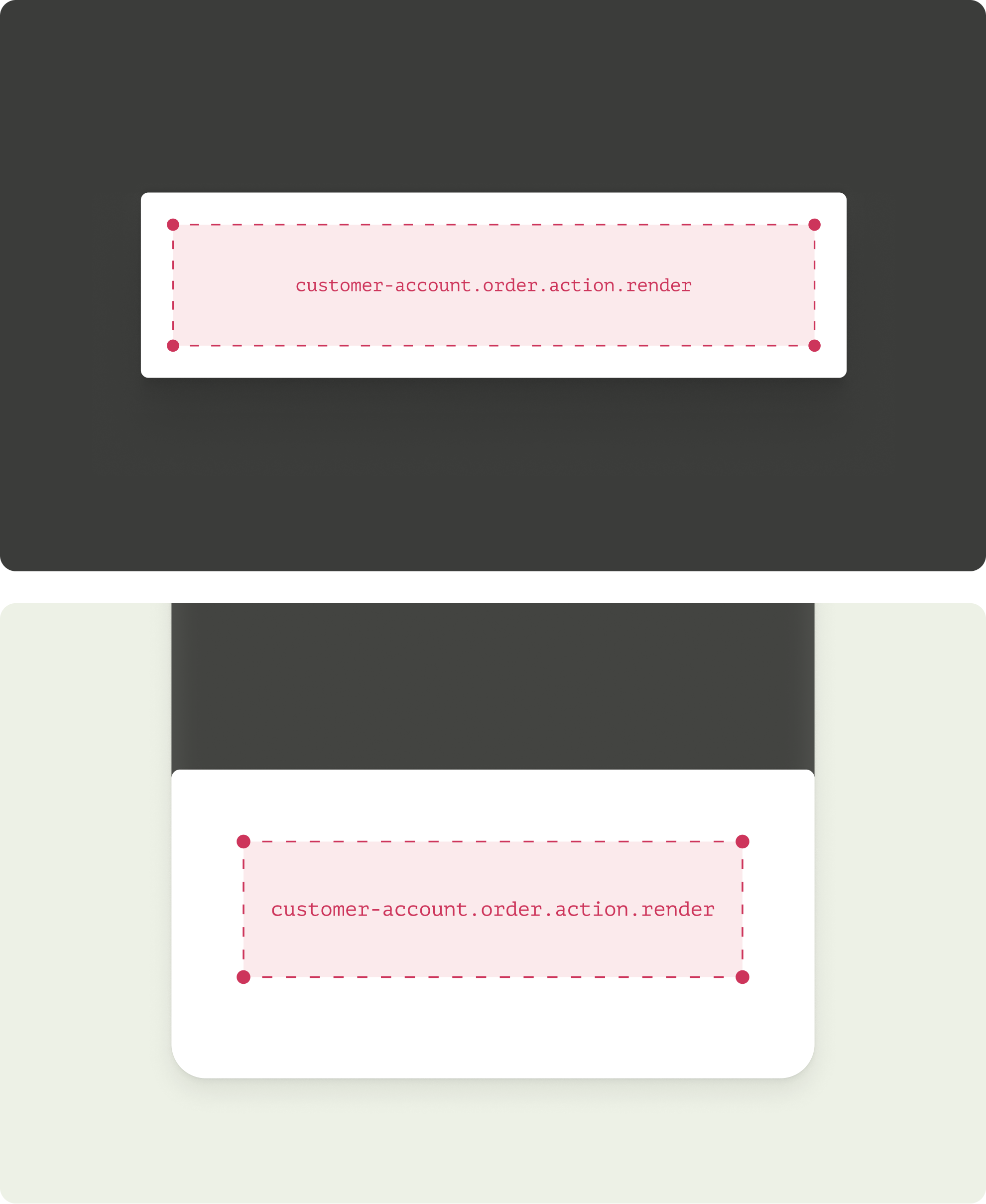 The desktop and mobile views of the customer-account.order.action.render extension target.